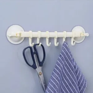 Alternative view of 6 Hook Clothes Towel Rack Wall corner Suction Cup Bathroom Storage Holder Kitchen Organizer PVC Sucker Hanger Multi-Purpose Hook