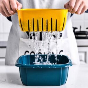 Double Layer Storage Drain Bowl Basket with Lid