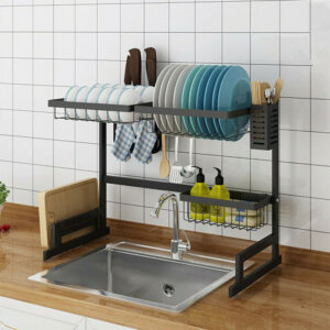 Over The Sink Dish Drying Rack Shelf Stainless Steel Kitchen Cutlery Holder