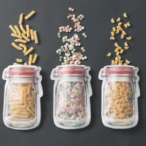 6 Piece Reusable Mason Bottle Shape Ziplock Bag
