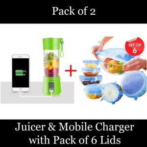 (Combo Deal) Portable Juicer (6 Blade) + 6 Pack Silicone Stretch Lids