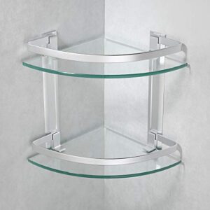 2 layer Aluminum Bathroom Corner Shelf Tempered Glass