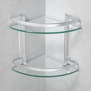 2 layer Aluminum Bathroom Corner Shelf Tempered Glass