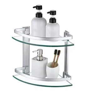 Alternative view of 2 layer Aluminum Bathroom Corner Shelf Tempered Glass