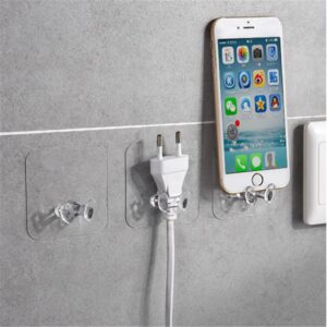 5pcs Transparent Self-Adhesive Hooks Multi-Use Strong Wall Hooks Plastic Pasting Hook For Home Office Kitchen Door Wall