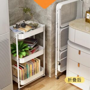 Installation-free Cart Rack, Portable Foldable Storage Three-layer Storage Rack for Kitchen and Bathroom Storage Organizer
