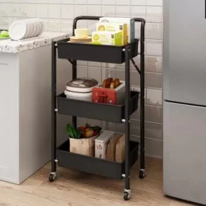 Alternative view of Installation-free Cart Rack, Portable Foldable Storage Three-layer Storage Rack for Kitchen and Bathroom Storage Organizer
