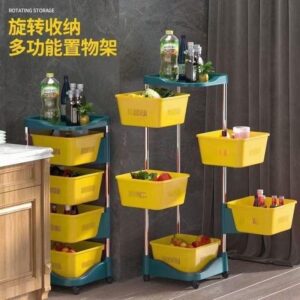 Kitchen Storage Rotatable Rack Floor Living Room Multi-Layer Movable Fruit Vegetable Snack Stand Household Shelf Trolley
