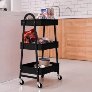 Alternative view of Multi-Purpose Utility Rolling Mobile Cart Trolley Organizer With 3 Tier Drawer Units & Metal Mesh Shelving Holders