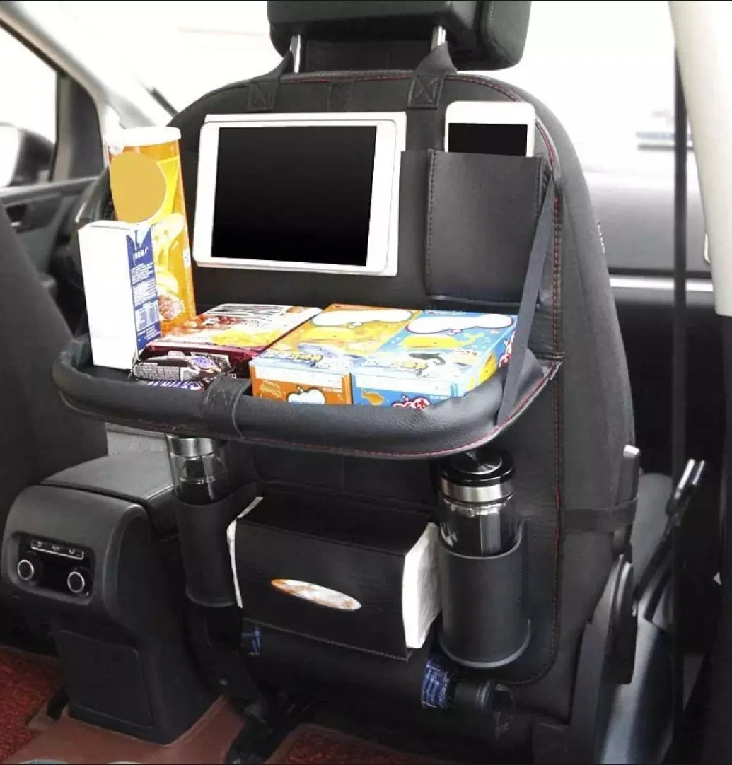 Multifunctional Car Back Seat Organizer With Foldable Table Tray PU Leather - Image 2