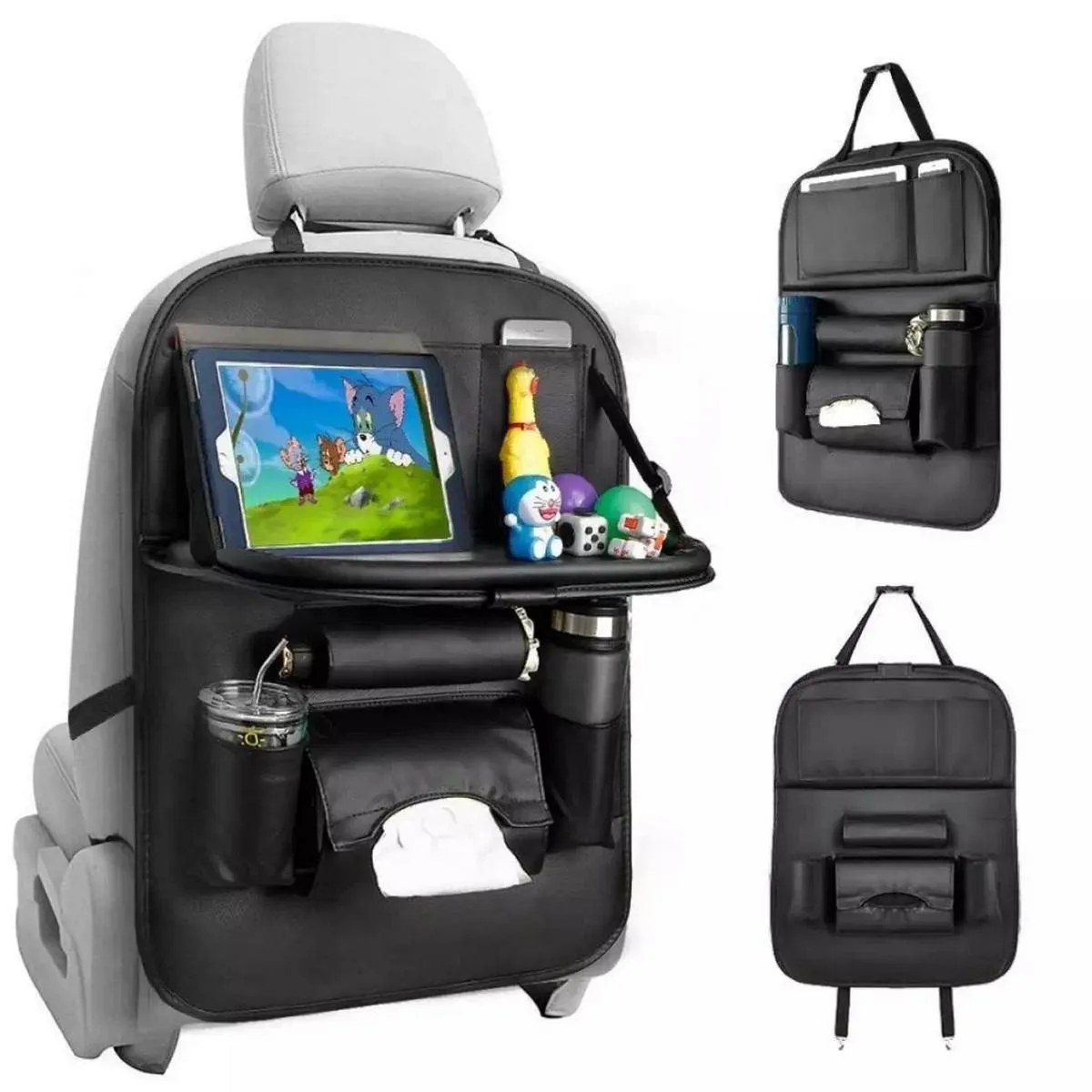 Multifunctional Car Back Seat Organizer With Foldable Table Tray PU Leather - Image 5