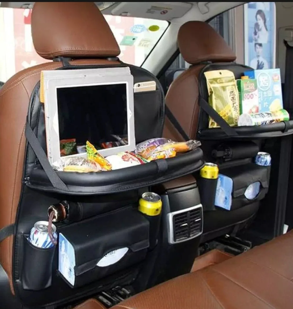 Multifunctional Car Back Seat Organizer With Foldable Table Tray PU Leather - Image 4