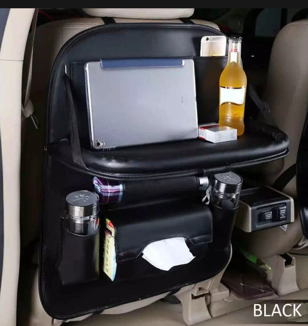 Multifunctional Car Back Seat Organizer With Foldable Table Tray PU Leather - Image 3