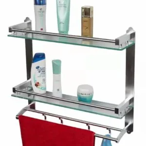 Alternative view of Premium Aluminum Glass Multipurpose 2 Tier Bathroom Shelf with Towel Holder
