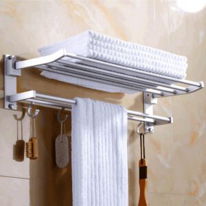 Aluminium Bathroom Foldable Towel Rack With Hooks