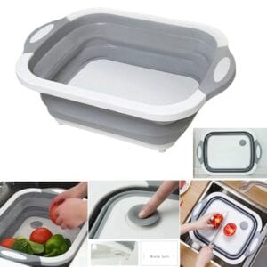4 in 1 Multi-Board Collapsible Folding Sink Cutting Board & Portable Fruit Vegetable Drain Basket for Kitchen