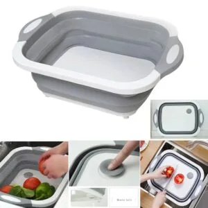 4 in 1 Multi-Board Collapsible Folding Sink Cutting Board & Portable Fruit Vegetable Drain Basket for Kitchen