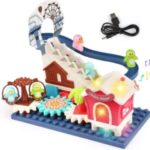 Musical Penguin Electric Gear Race Track Building Blocks Roller Coaster Toys for Toddlers & Kid 3+
