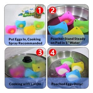 Pack of 6 Egg Poacher Silicone Egg Poaching Cups For Microwave or Stovetop Egg Cooking