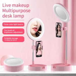 3 in 1 LED Ring Light 6 Inch Folding Desktop Selfie Light Mirror Lamp, TikTok Ring Light