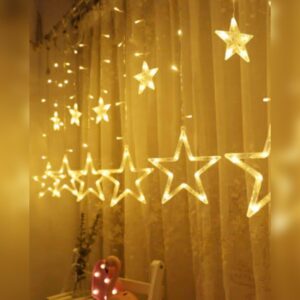 138 LED Plastic Star Curtain String Light for Decoration with 8 Hanging Modes (Warm White)