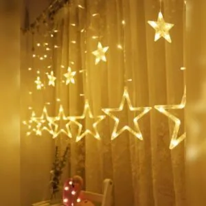 138 LED Plastic Star Curtain String Light for Decoration with 8 Hanging Modes (Warm White)