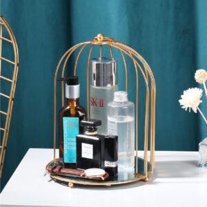 Modern Brass Makeup Organizer Cage With Mirror