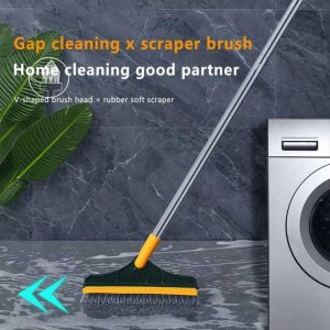 2 In 1 Floor Scrub Brush With Window Squeegee Rotatable Long Handle
