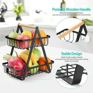 Alternative view of 2-Tier Countertop Fruit Basket Storage, Vegetable Rack for Kitchen, Black
