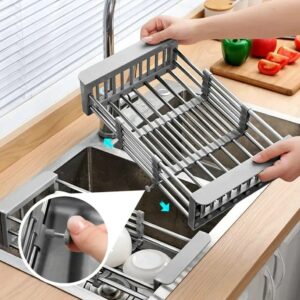 Stainless Steel Over The Sink Expandable Dish Drainer Rack