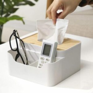 Wooden Desktop Tissue And Remote Holder