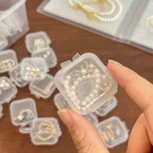 Alternative view of Square 3.5cm Mini Clear Plastic Storage Box Container with Hinged Lid Boxes for Earrings Ring Tiny Jeweley Beads DIY Button Case