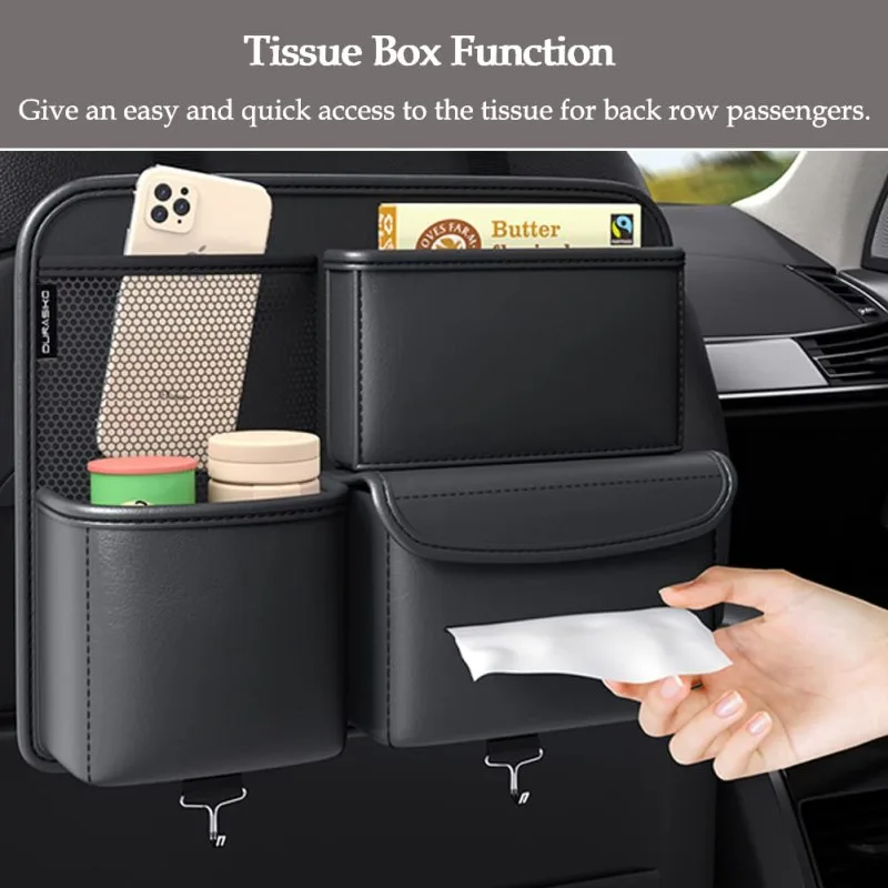 Car Backseat Organizer, Hanging PU Leather Car Seat Storage Box, Tissue Box and Cup Holder - Image 2
