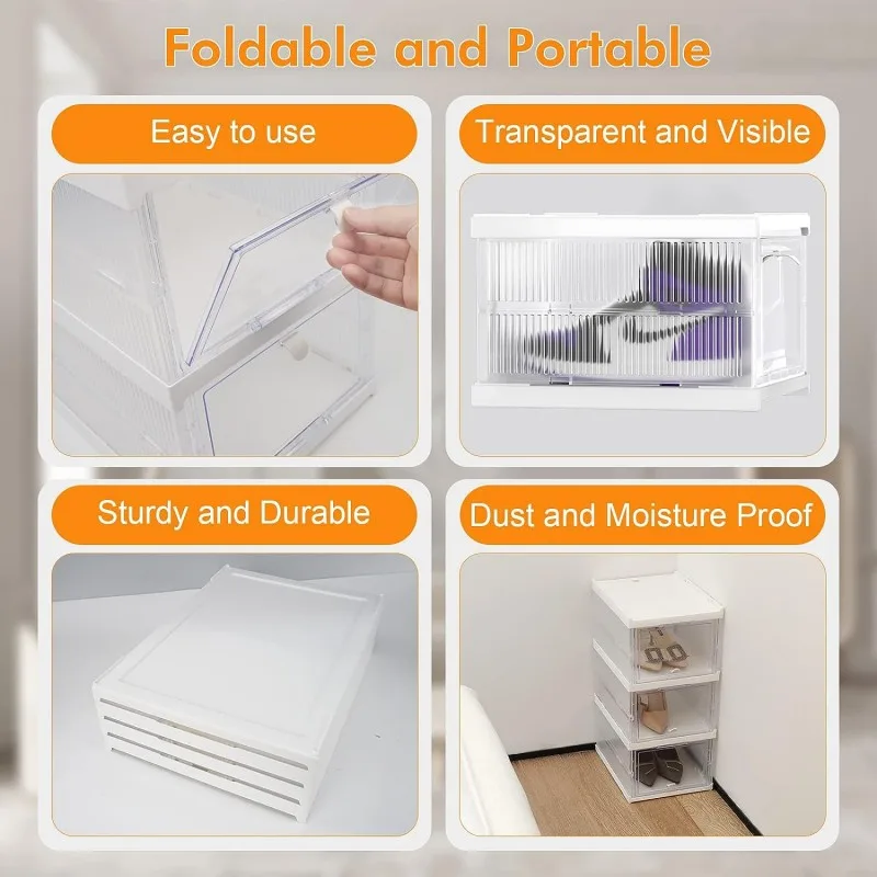 3 Pack Installation-Free Stackable Shoe Boxes Large Capacity, Shoe Organizer With Doors - Image 2