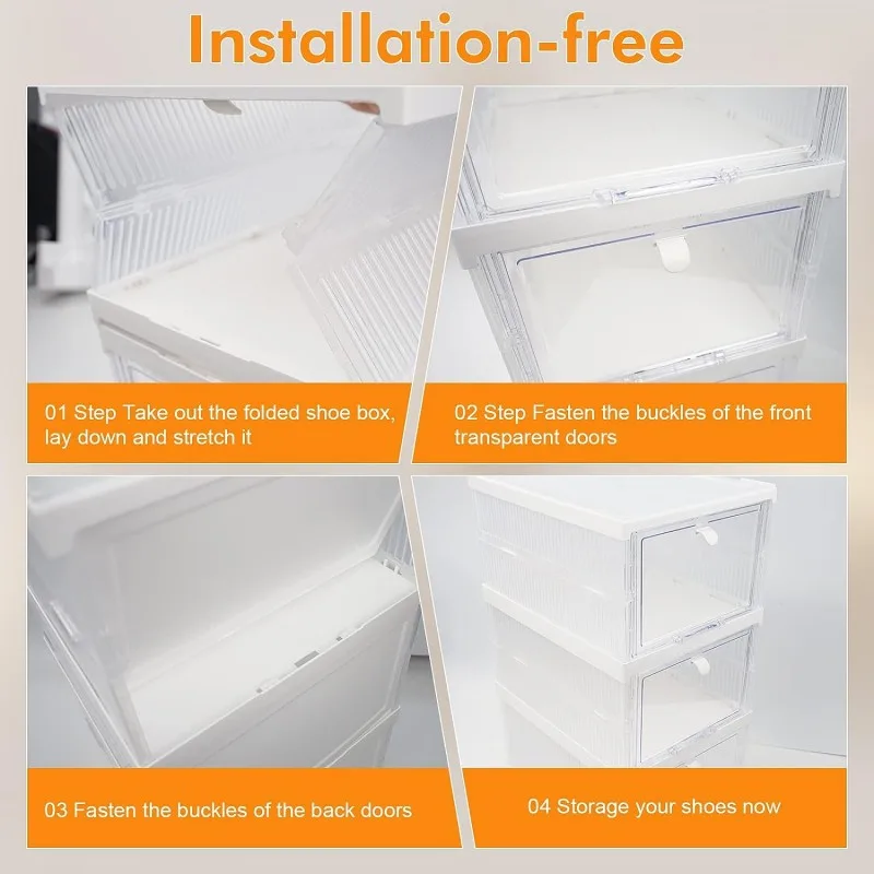 3 Pack Installation-Free Stackable Shoe Boxes Large Capacity, Shoe Organizer With Doors - Image 3