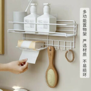 Bathroom Storage Shelf With Hooks And Soap Dish