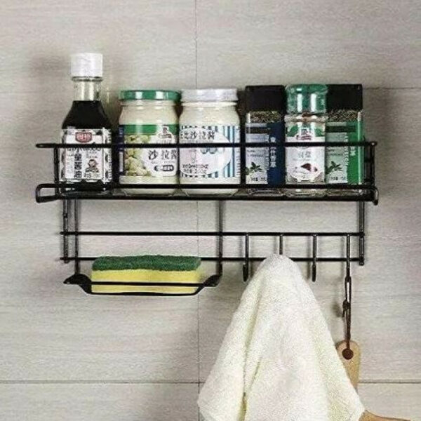 Bathroom Storage Shelf With Hooks And Soap Dish