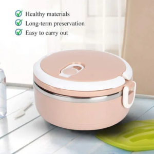 Round Shape Vacuum Lunch Dinner Tiffin Box for School Office with Inner Stainless Steel Material, Durable Sandwich Box, Single Layer Lunch Box