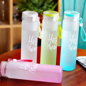 Hello Master Crystal Glass Water Bottle | Frosted Glass Drinking Bottle for Girls | Stylish and Eco-Friendly Hello Master Water Bottle