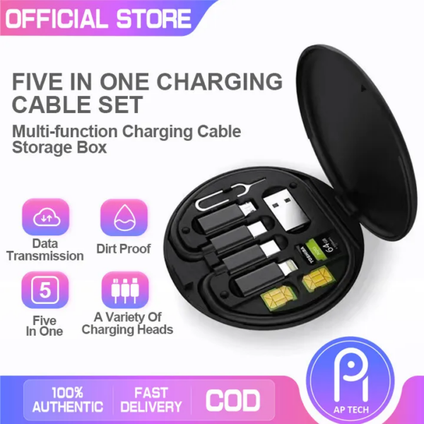 Five in one multifunctional universal charging cable storage box, mobile phone holder data cable set