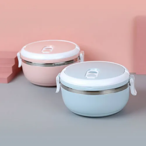 Round Shape Vacuum Lunch Dinner Tiffin Box for School Office with Inner Stainless Steel Material, Durable Sandwich Box, Single Layer Lunch Box