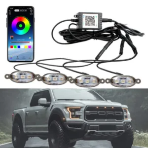 Led 7 Color Grill Lights 4Pcs Smoke Lens Smartphone APP Control/Music/Timing/Flashing Strobe Modes