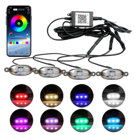 Led 7 Color Grill Lights 4Pcs Smoke Lens Smartphone APP Control/Music/Timing/Flashing Strobe Modes - Image 5