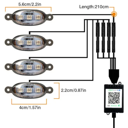 Led 7 Color Grill Lights 4Pcs Smoke Lens Smartphone APP Control/Music/Timing/Flashing Strobe Modes - Image 6