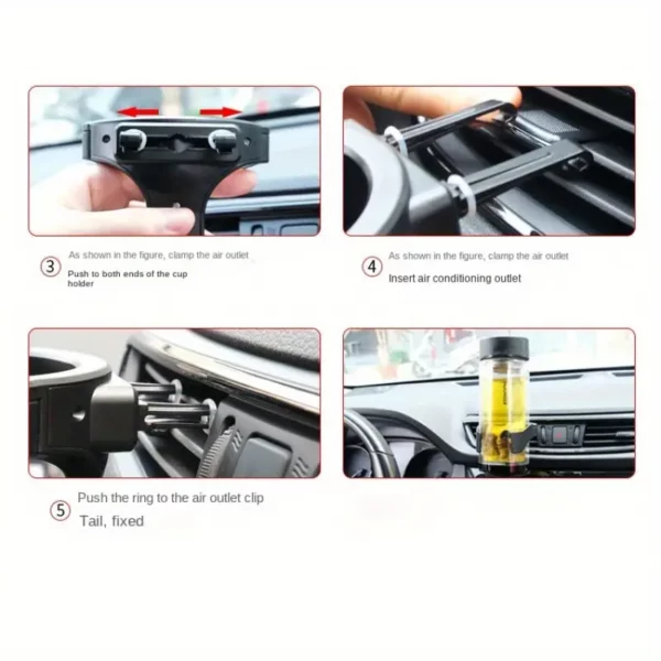 Pack of 2 Adjustable Car Cup Holder – Universal AC Vent Clip with Swivel Base for Drinks