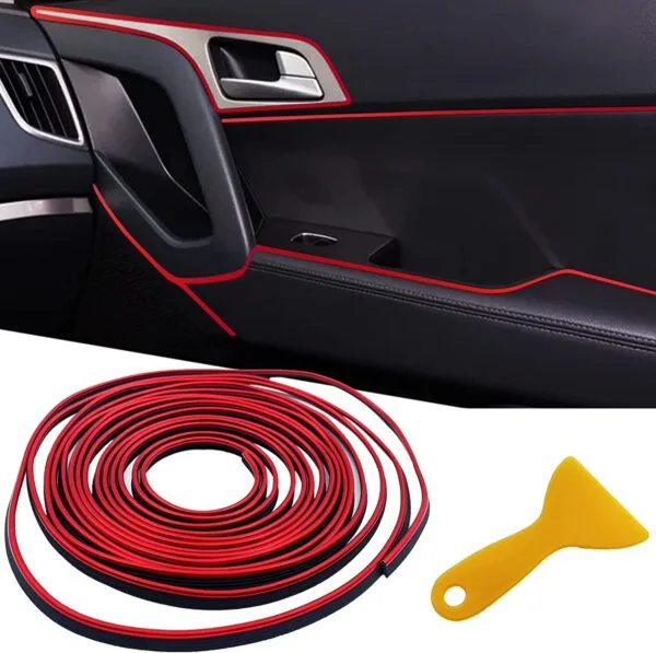 Universal Car Internal Moulding Decoration Flexible Strips Car Dashboard Door Edge Cover Red