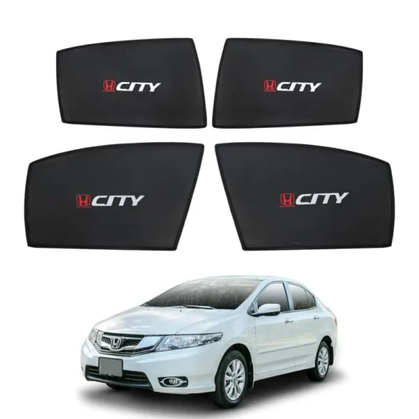 Honda City High Quality Sun Shade with Logo 4Pcs – Black – 2009-20