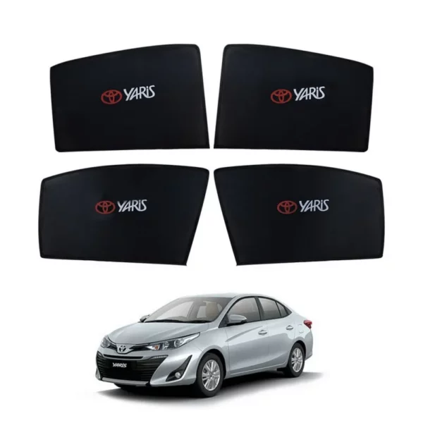 Toyota Yaris High Quality Sun Shade with Logo 4Pcs – Black – 2020-21