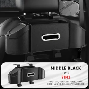 1pc Waterproof ABS Car Seat Back Organizer with Cup Holder – Multi-Functional Storage Box with Trash Can, Tissue Holder & Phone Pocket