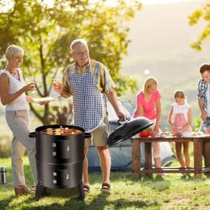 Alternative view of 3 In 1 Vertical Charcoal Smoker,16 Inches Separable BBQ Smoker Grill Combo With Built-In Thermometer & Easy TEMP Adjustable Vent For Outdoor Cooking